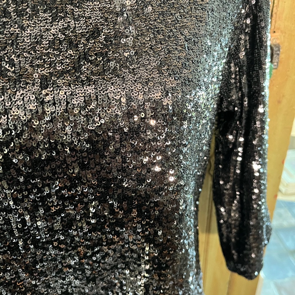 A.L.C. Black Sequin Zoey Boat Neck Fun Shimmer Sparkle Party Blouse Top Size 0 - Picture 6 of 12